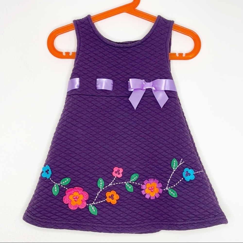 Blueberi Boulevard Purple Quilted Dress with Floral Accents